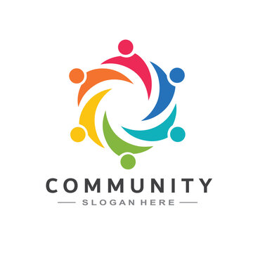 Colorful Abstract Community Logo with Circular People Figures. Teamwork and Unity Vector Symbol.