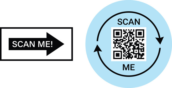 QR code scan me design with arrow and circular icon