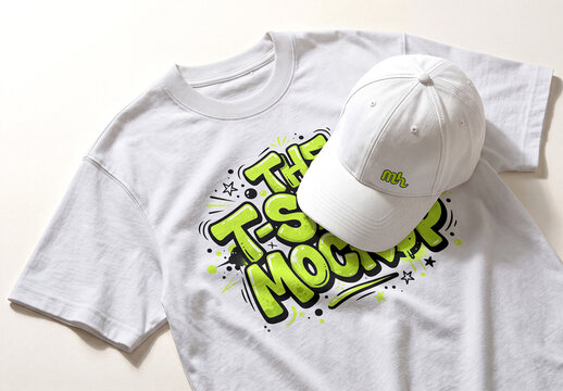 T-Shirt and Cap Mockup Apparel Template