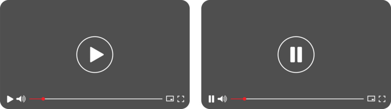 Video player interface icons with play and pause buttons for media streaming and digital content navigation design
