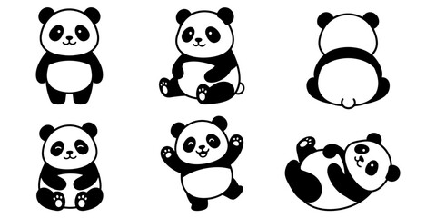 Cute cartoon panda character set with six playful poses and expressive designs © MdJahidHasan