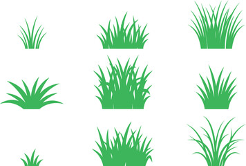 Fototapeta premium Set of green grass patches and tufts for garden and nature design elements