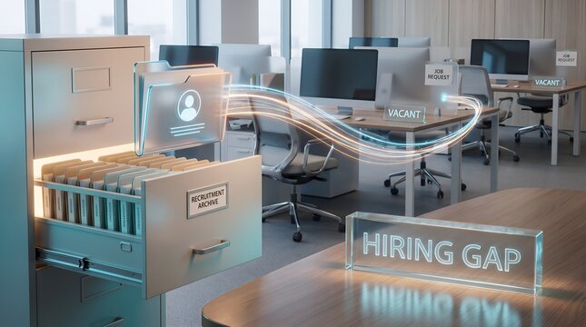 Human resources technology solving hiring gap by transferring digital candidate profiles to vacant workplace desks
