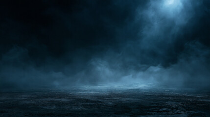 Fototapeta premium Dramatic Dark Blue Studio Background with Fog Smoke Effect and Top Light