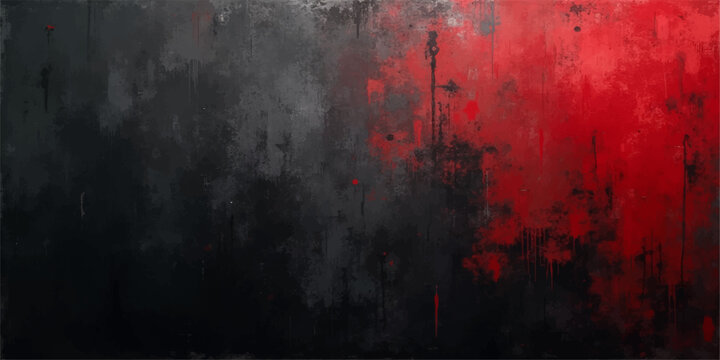 Grunge Red Wall Background with Dark Dirty Vintage Texture, Smoky Fog and Weathered Paint Pattern for Dramatic Wallpaper and Decorative Design