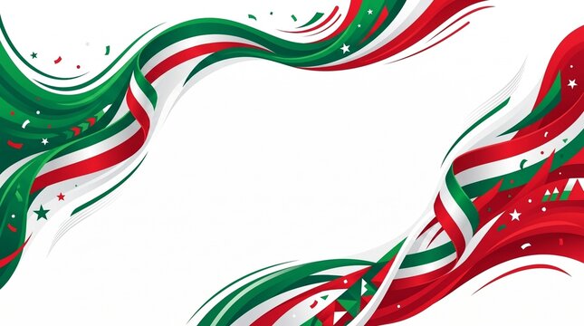 Mexican independence day background with flowing flag color ribbons