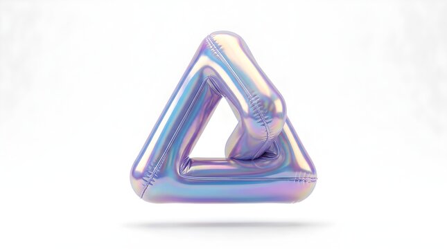 3D rendered iridescent Penrose triangle illusion floating on white background for modern design projects