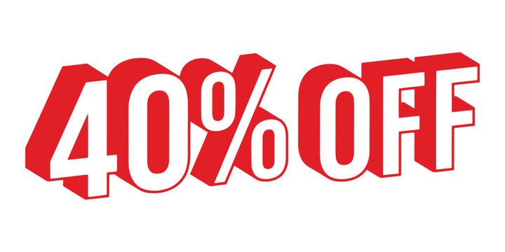 40 percent off red bold 3D text sale graphic element with three dimens
