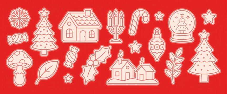 Set of cute christmas holiday icons and elements