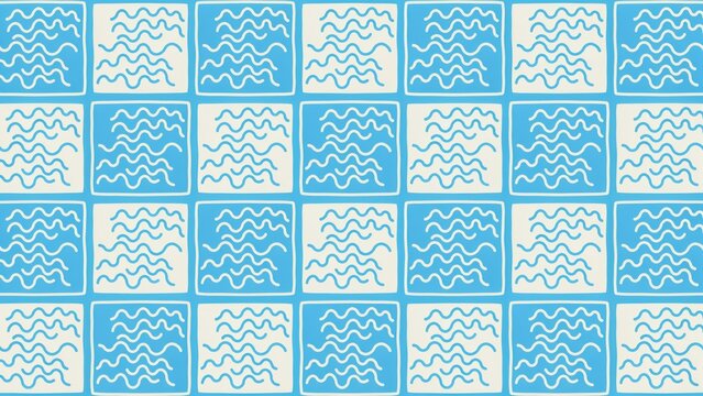 Seamless pattern with hand drawn wavy lines in squares