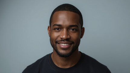 Fototapeta premium Medium shot Black man smiling at camera against gray studio background