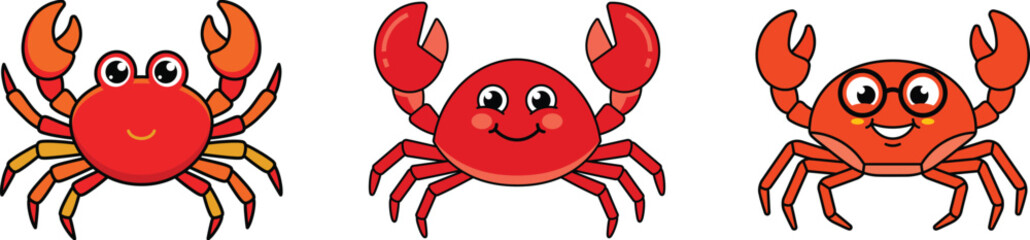Illustration of three bright red crabs all facing the viewer in a © Md. Farhad  Howladar