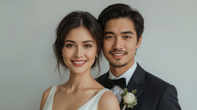 Asian bride Asian groom wedding portrait smiling couple