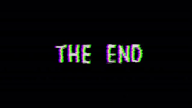 Retro The End Glitch Game Over Glitch Screen With RGB Digital Distortion on a transparent background for gaming videos, arcade screens, livestreams, and motion graphics