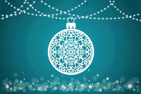 White lace christmas bauble ornament on teal background