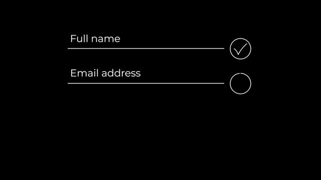 form verification fields with animated check marks and sequential ui elements.