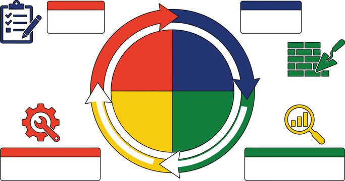 Circle with Recycling Arrows and Multicolor Quadrants Icon for Sustainability, Data Flow and Process Design
