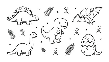 Adorable Cartoon Dinosaurs Outline Elements Kit for Kids Coloring Book Educational Activities and Juvenile Graphic Designs © MdRobiul