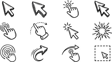 Obraz premium Cursor Click and Touch Gesture Outline Icon Set for Mouse Pointer, User Interaction, Navigation and Interface Controls