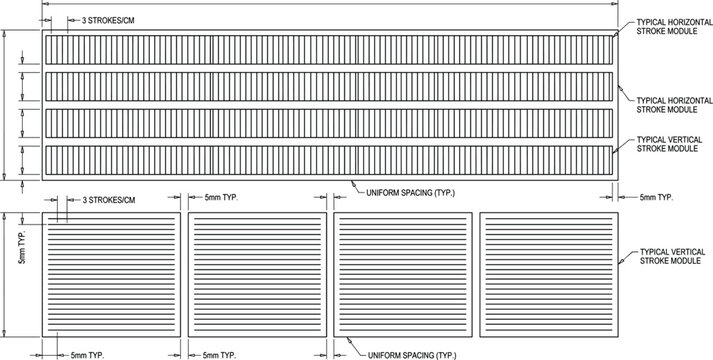 Stroke module technical drawing illustration showing spacing and density patterns