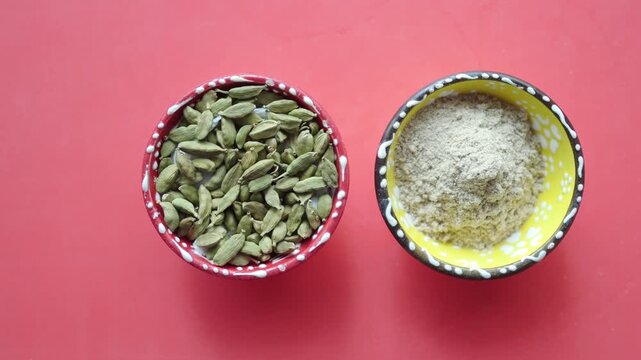 Mixing spices at home with cardamom and ground powder