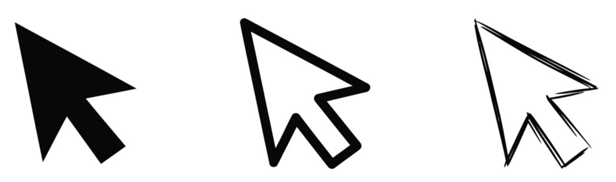 Computer Mouse Cursor Pointer Icons in Solid, Outline, and Hand Drawn Sketch Styles for Web Design, Navigation, and User Interfaces