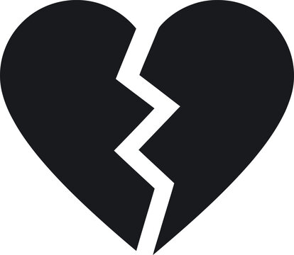 Broken heart vector icon, black cracked heart symbol, heartbreak concept graphic
