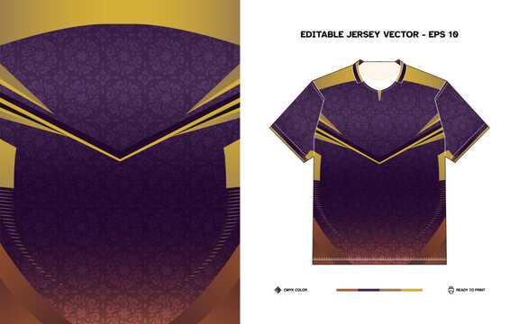 Editable Purple Brown Floral Pattern Sports Jersey Vector EPS 10 for Custom Team Apparel Design and Print Ready Files