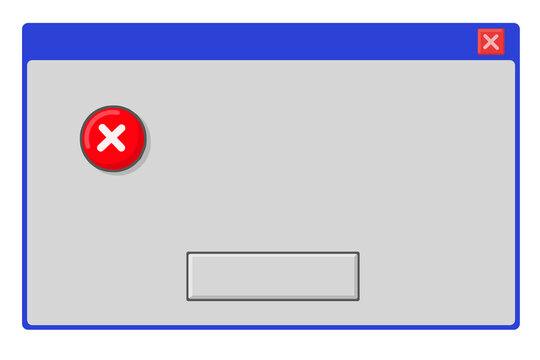 Vintage retro computer error message dialog popup window with cancel cross icon element