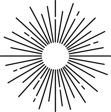 Vintage sunburst vector icon, retro starburst line art element,