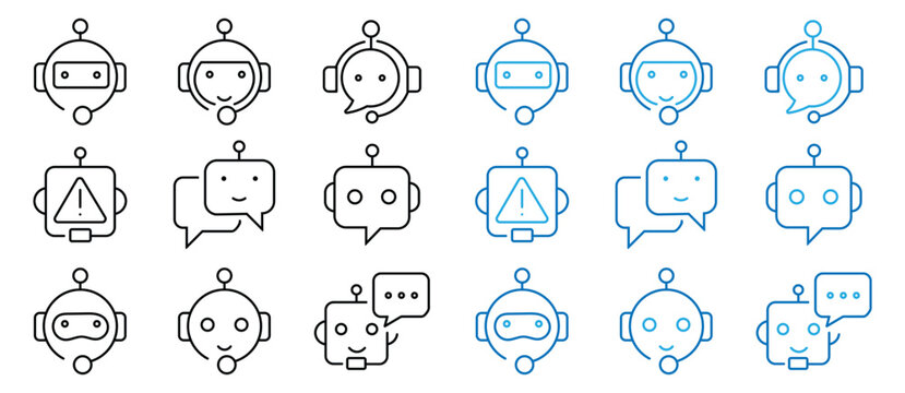 Icon set of artificial intelligence chatbot customer support bot message bubbles and virtual assistants. AI technology icons with design on transparent backgrounds for your design. Vector set EPS 10