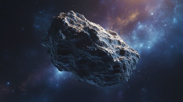 Celestial asteroid floating in a vibrant cosmos.