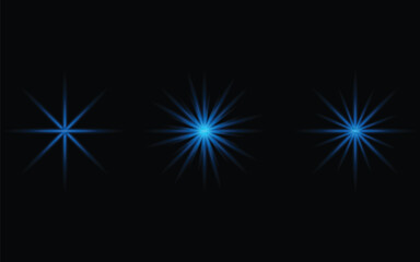 Fototapeta premium Set of blue glowing starburst light effect elements
