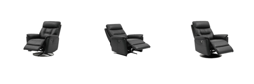 Black Leather Recliner Chair Set Power Swivel Armchair Living Room Furniture Comfort Seat Clipart Graphic Cutout Isolated Transparent Background PNG Design Elements