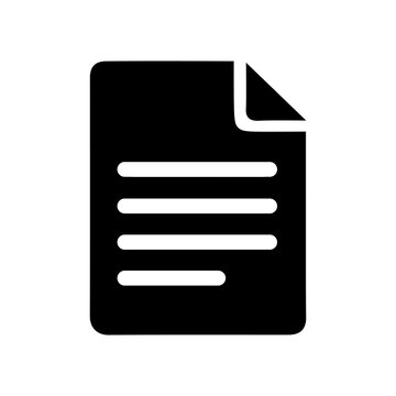 Black document file page with text lines silhouette icon representing paper, contract, and information, isolated on a transparent background.