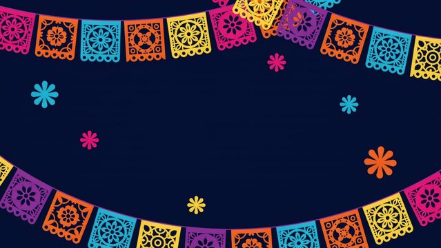 Colorful mexican papel picado bunting flags background