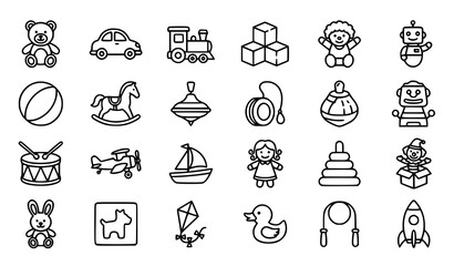 Fototapeta premium Children Toys Thin Line Outline Vector Icon Set for Kids