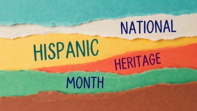 National hispanic heritage month text on colorful paper strips
