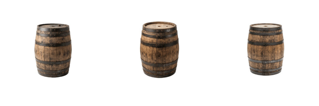 Set of Wooden Barrel PNG Clipart Rustic Oak Wine Cask Transparent Background Cutout Isolated Vector Elements for Crafting Sublimation Stickers Graphic Designs
