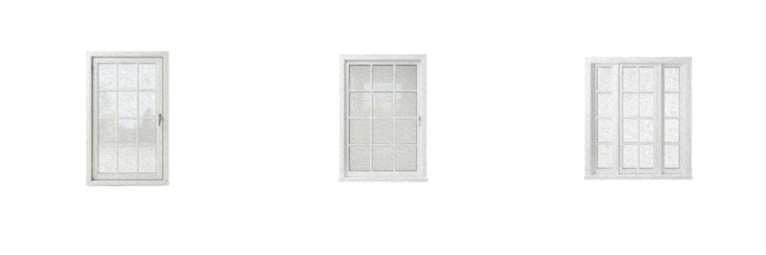 White Window Set Glass Pane Window Frame House Architecture Exterior Interior Clipart Graphic Cutout Isolated Transparent Background PNG Design Elements