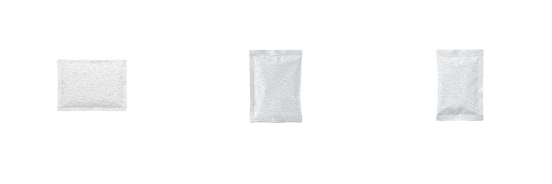 White Sachet Pouch Set Blank Packaging Packet Foil Bag Mockup Clipart Graphic Cutout Isolated Transparent Background PNG Design Elements