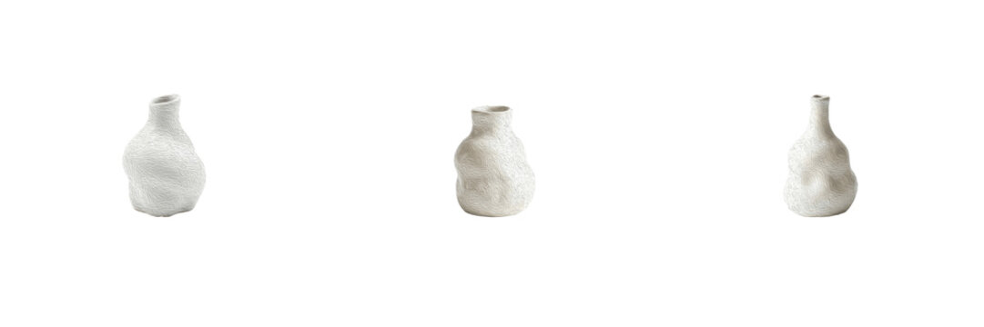 Set White Ceramic Vase Modern Small Flower Pot Pottery Clay Jug Minimalist Interior Decor Isolated Cutout Graphic Presentation Design Object Collection Clip Art