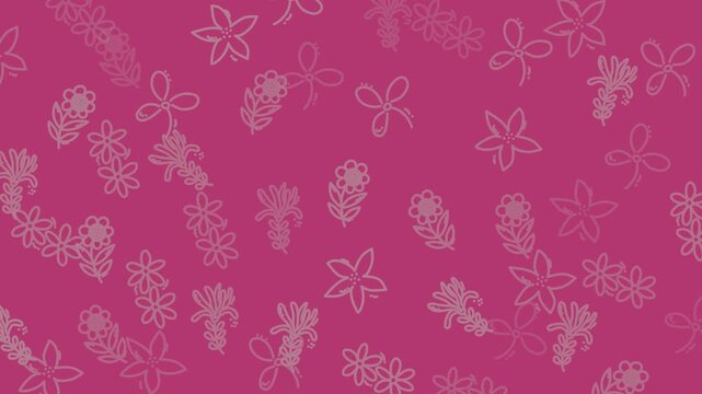 Feminine designs, greeting cards, invitations, backgrounds, and textiles. Magenta floral patterns with small cute stylized flower doodles.