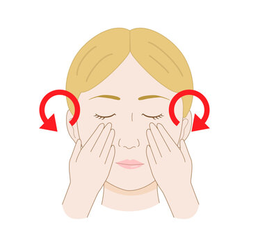Illustration of a White Woman Massaging Her Face for Facial Muscle Self-Care and Rehab Exercises