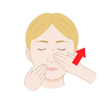 Illustration of a White Woman Massaging Her Face for Facial Muscle Self-Care and Rehab Exercises