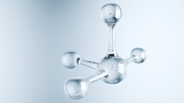 Glass molecular structure model isolated on a clean white background for scientific research