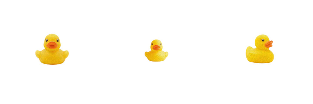 Yellow Rubber Duck Set Floating Bath Toy Cute Plastic Duckling Floating Toy Isolated Transparent PNG Clipart Graphic For Kids Bathroom Play Design