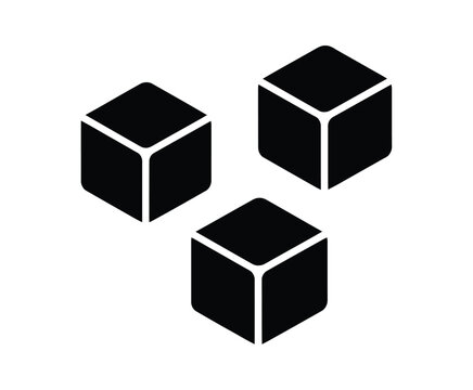 Black geometric cube icon set featuring three dimensional blocks in isometric perspective for architecture, technology, construction, packaging and modern vector design.