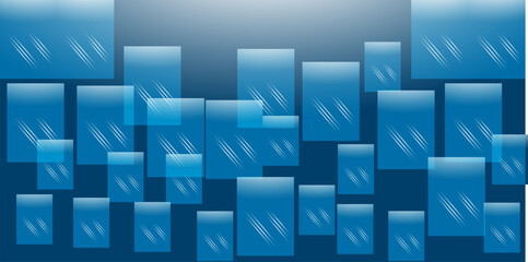 Obraz premium Abstract Blue Geometric Vector Background with Overlapping Glossy Glass Rectangles and Light Streaks for Tech Web Banners