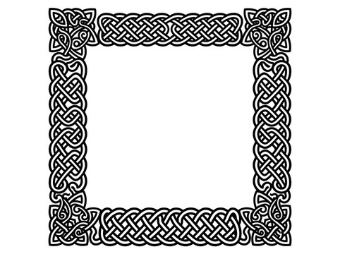 Intricate celtic knot border design in black and white